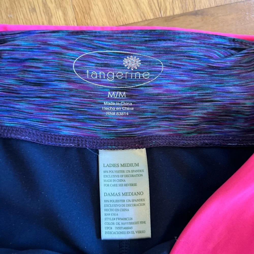 Ladies Size Medium Tangerine Black Leggings with Pink Waistband GUC - Picture 2 of 6